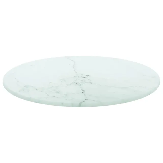 Dessus de table blanc Ø30x0,8cm verre trempé avec design marbre