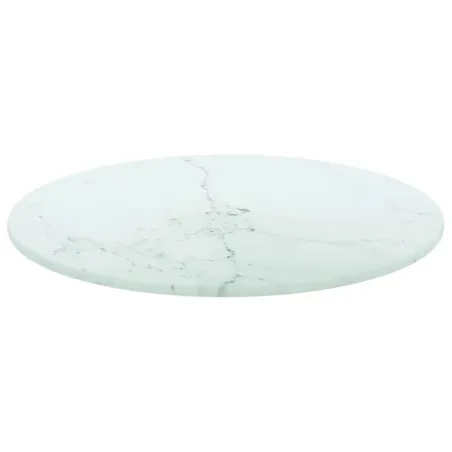 Dessus de table blanc Ø30x0,8cm verre trempé avec design marbre