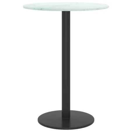 Dessus de table blanc Ø30x0,8cm verre trempé avec design marbre