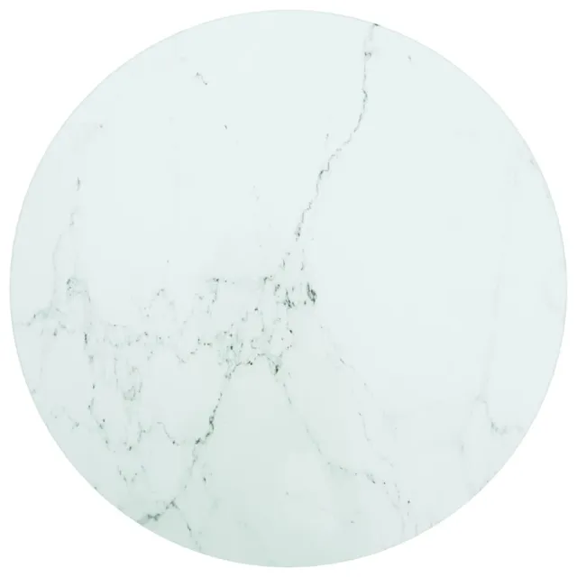 Dessus de table blanc Ø40x0,8cm verre trempé avec design marbre