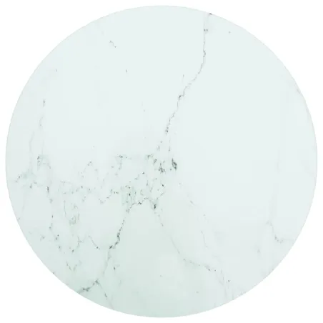 Dessus de table blanc Ø40x0,8cm verre trempé avec design marbre