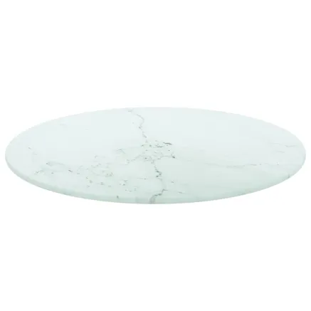 Dessus de table blanc Ø40x0,8cm verre trempé avec design marbre 2