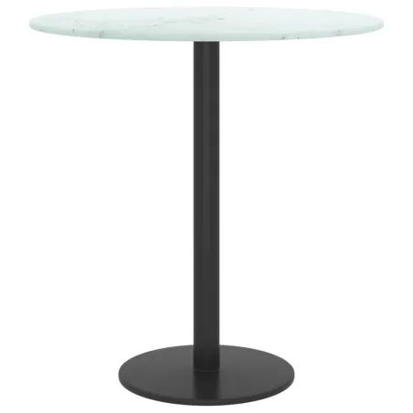 Dessus de table blanc Ø40x0,8cm verre trempé avec design marbre