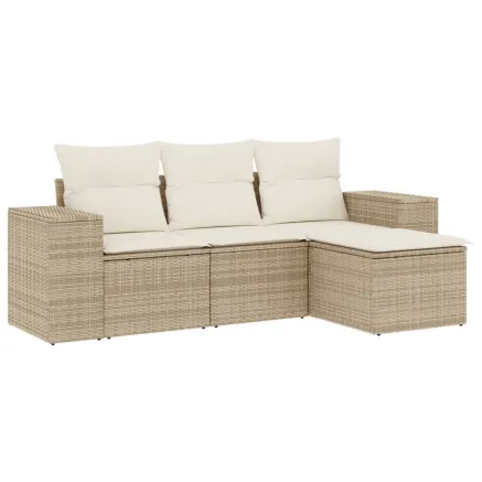 Salon de jardin avec coussins 4 pcs beige résine tressée 2