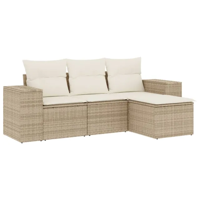 Salon de jardin avec coussins 4 pcs beige résine tressée