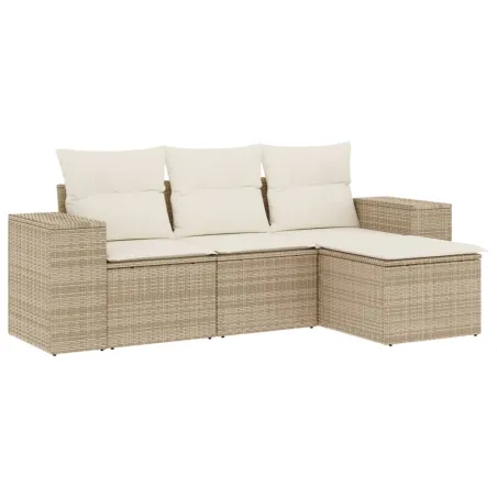Salon de jardin avec coussins 4 pcs beige résine tressée