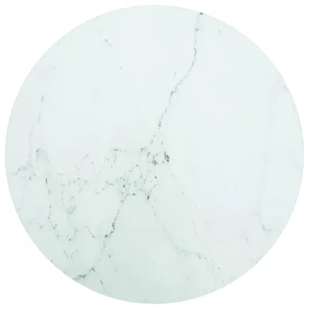 Dessus de table blanc Ø50x0,8cm verre trempé avec design marbre