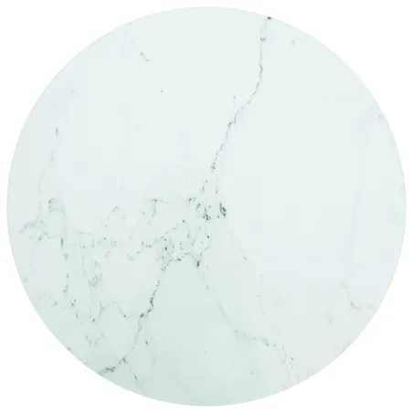 Dessus de table blanc Ø50x0,8cm verre trempé avec design marbre