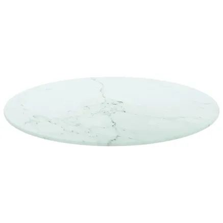 Dessus de table blanc Ø50x0,8cm verre trempé avec design marbre 2