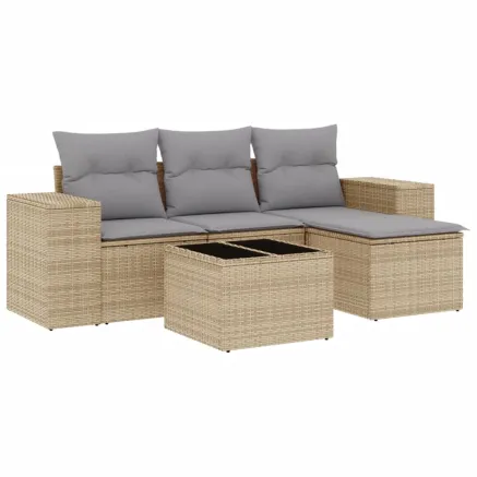 Salon de jardin avec coussins 5 pcs beige résine tressée 2