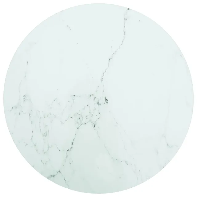 Dessus de table blanc Ø60x0,8cm verre trempé avec design marbre