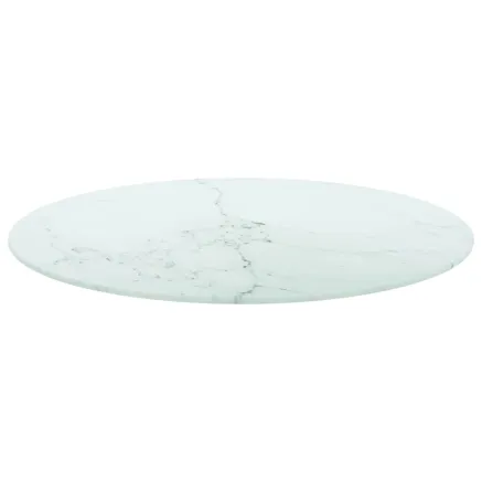Dessus de table blanc Ø60x0,8cm verre trempé avec design marbre 2