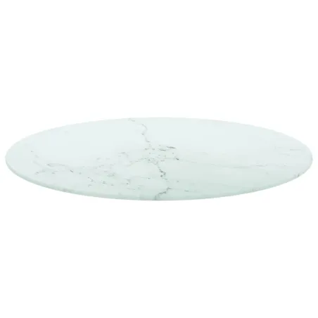 Dessus de table blanc Ø60x0,8cm verre trempé avec design marbre