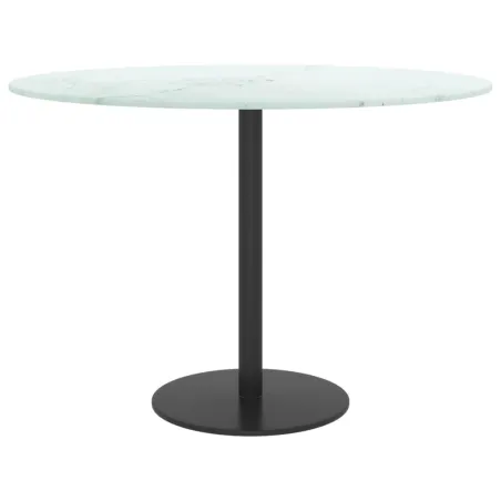 Dessus de table blanc Ø60x0,8cm verre trempé avec design marbre