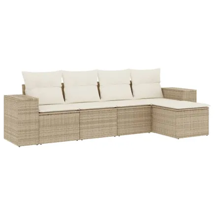 Salon de jardin avec coussins 5 pcs beige résine tressée 2