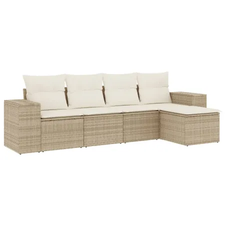 Salon de jardin avec coussins 5 pcs beige résine tressée
