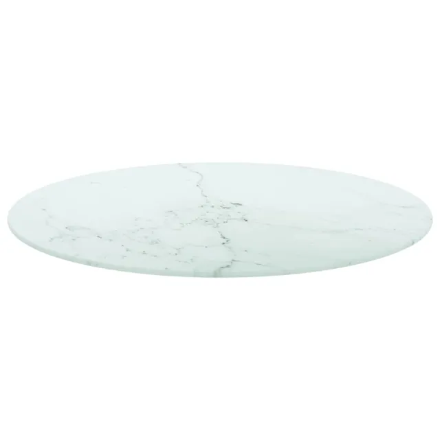 Dessus de table blanc Ø70x0,8cm verre trempé avec design marbre