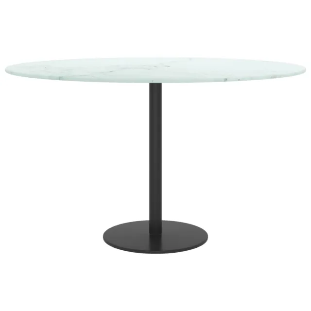 Dessus de table blanc Ø70x0,8cm verre trempé avec design marbre