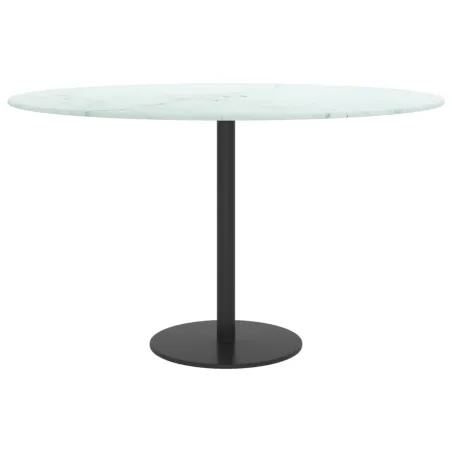 Dessus de table blanc Ø70x0,8cm verre trempé avec design marbre