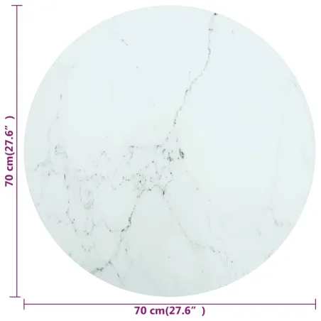 Dessus de table blanc Ø70x0,8cm verre trempé avec design marbre
