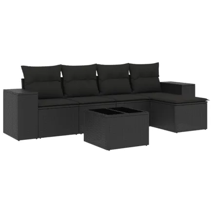 Salon de jardin 6 pcs avec coussins noir résine tressée 2