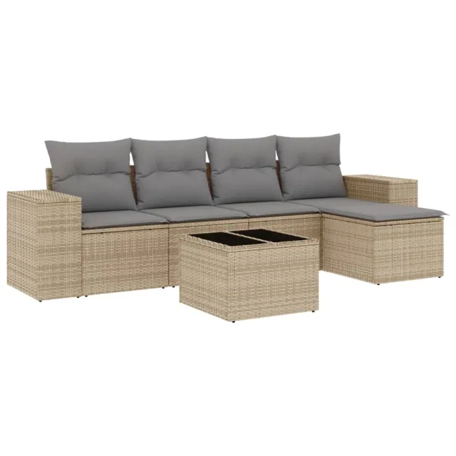 Salon de jardin avec coussins 6 pcs beige résine tressée