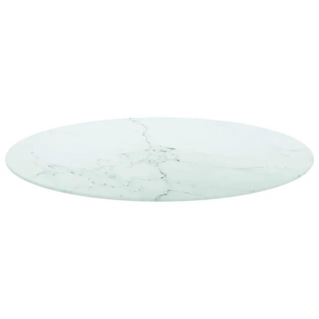 Dessus de table blanc Ø80x1 cm verre trempé avec design marbre