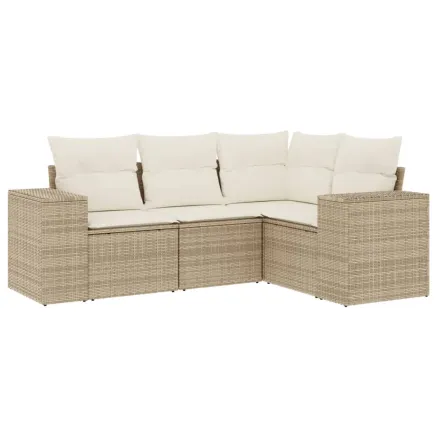 Salon de jardin avec coussins 4 pcs beige résine tressée 2