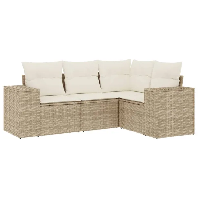 Salon de jardin avec coussins 4 pcs beige résine tressée