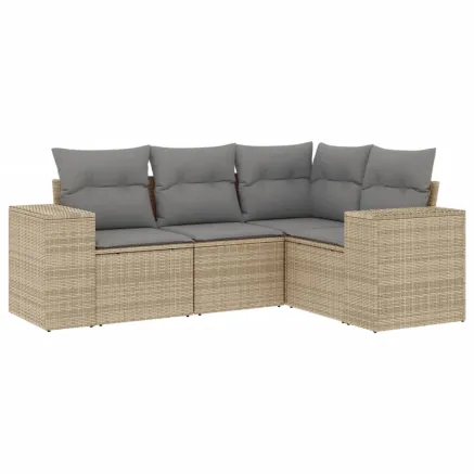 Salon de jardin avec coussins 4 pcs beige résine tressée 2