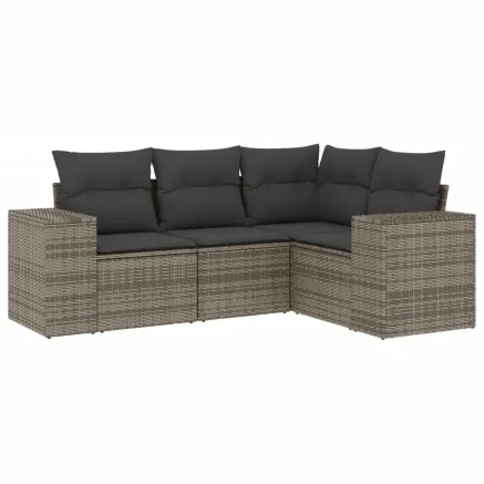 Salon de jardin 4 pcs avec coussins gris résine tressée 2