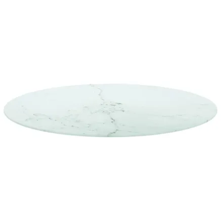 Dessus de table blanc Ø90x1 cm verre trempé avec design marbre 2