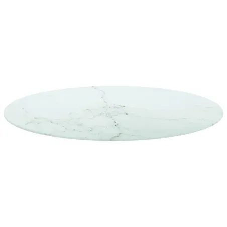 Dessus de table blanc Ø90x1 cm verre trempé avec design marbre