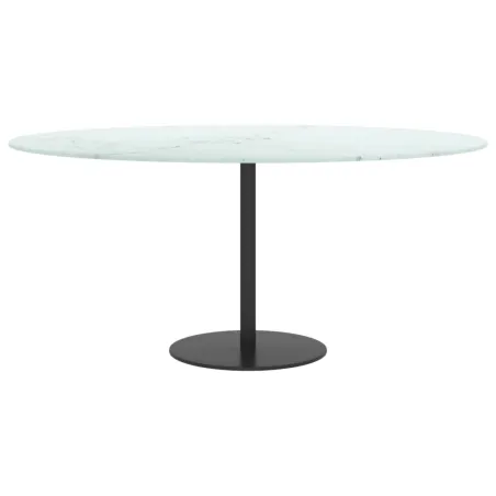 Dessus de table blanc Ø90x1 cm verre trempé avec design marbre