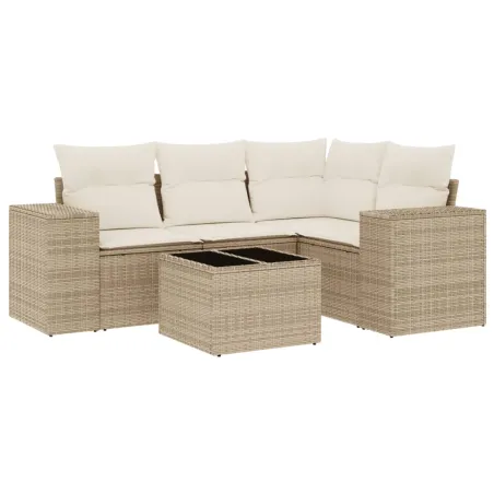 Salon de jardin avec coussins 5 pcs beige résine tressée