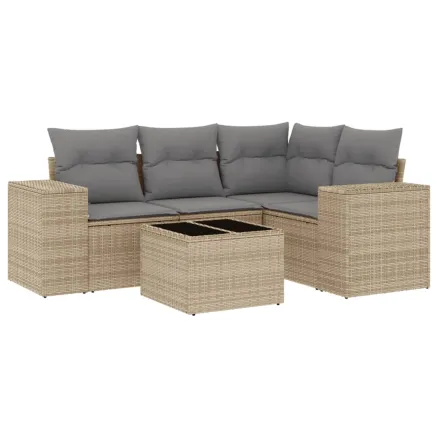 Salon de jardin avec coussins 5 pcs beige résine tressée 2