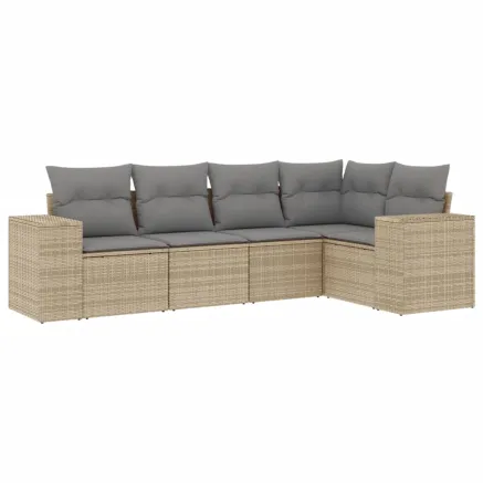 Salon de jardin avec coussins 5 pcs beige résine tressée 2