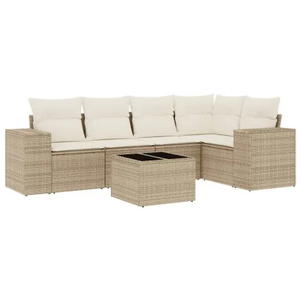 Salon de jardin avec coussins 6 pcs beige résine tressée 2