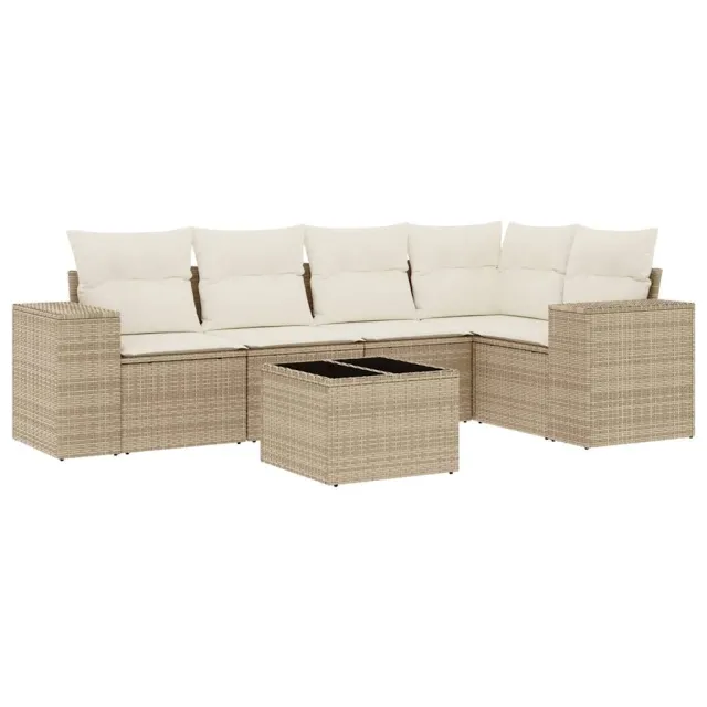 Salon de jardin avec coussins 6 pcs beige résine tressée