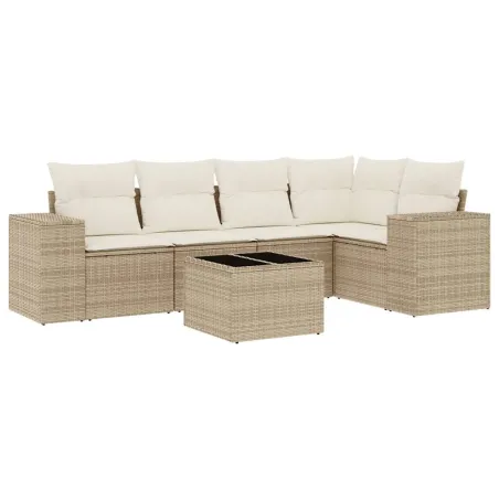Salon de jardin avec coussins 6 pcs beige résine tressée