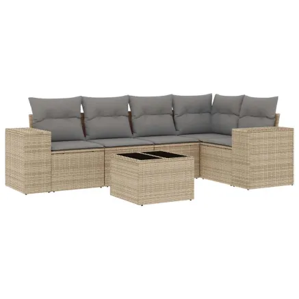 Salon de jardin avec coussins 6 pcs beige résine tressée 2