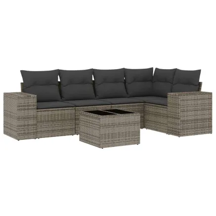 Salon de jardin 6 pcs avec coussins gris résine tressée 2