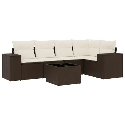 Salon de jardin avec coussins 6 pcs marron résine tressée 2