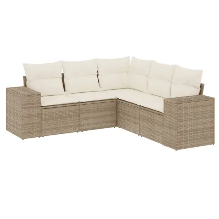 Salon de jardin avec coussins 5 pcs beige résine tressée 2
