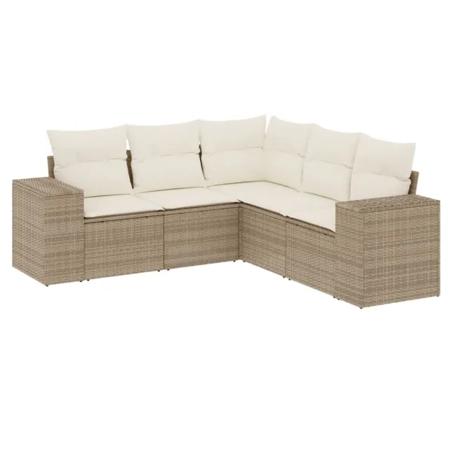 Salon de jardin avec coussins 5 pcs beige résine tressée