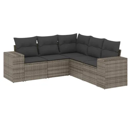 Salon de jardin 5 pcs avec coussins gris résine tressée 2