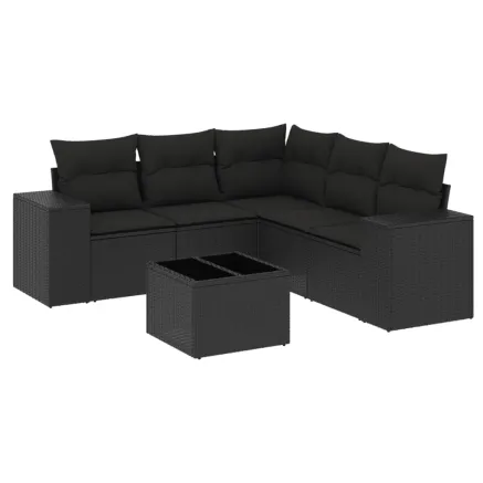 Salon de jardin 6 pcs avec coussins noir résine tressée 2