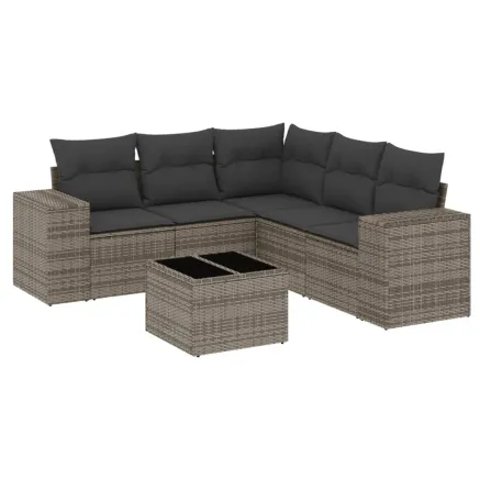 Salon de jardin 6 pcs avec coussins gris résine tressée 2