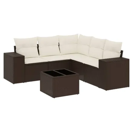 Salon de jardin avec coussins 6 pcs marron résine tressée 2