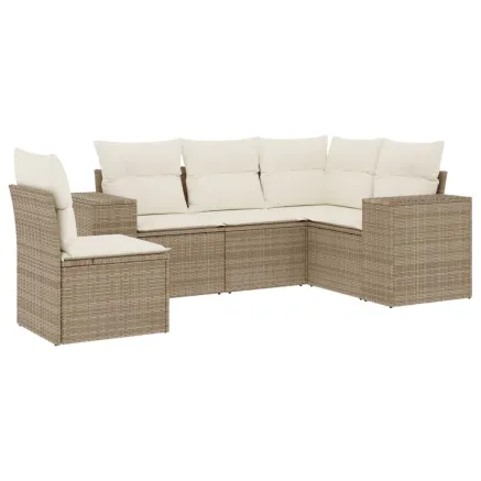 Salon de jardin avec coussins 5 pcs beige résine tressée 2